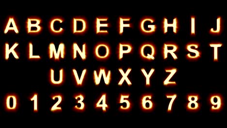 light letters and numbers - warm orange lights - flickering shimmering animation loop - grid for precise selection included - isolated