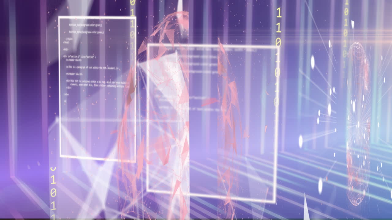 바이너리 코딩의 애니메이션과 연결 네트워크를 통한 데이터 처리