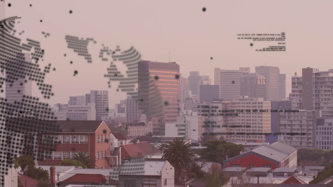 도시 풍경 위의 금융 데이터 처리 애니메이션