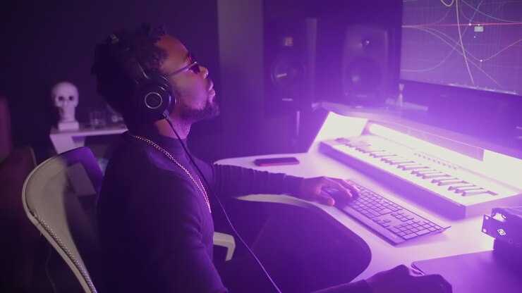 Produttore musicale in uno studio di registrazione