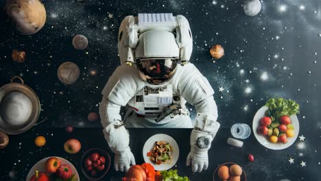 astronaut eating in space