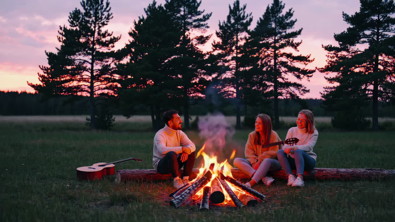 Friends Enjoying a Campfire Sunset