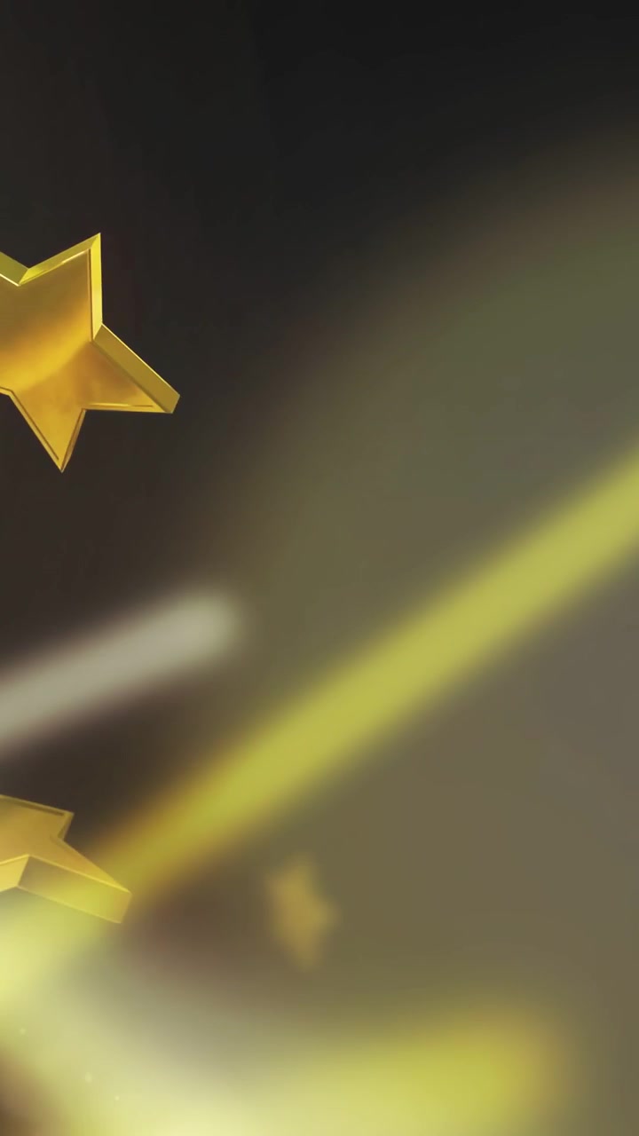 Video verticale: Singola stella dorata che entra da sinistra in un ammasso di stelle 3D che si sposta in diagonale creando profondità.