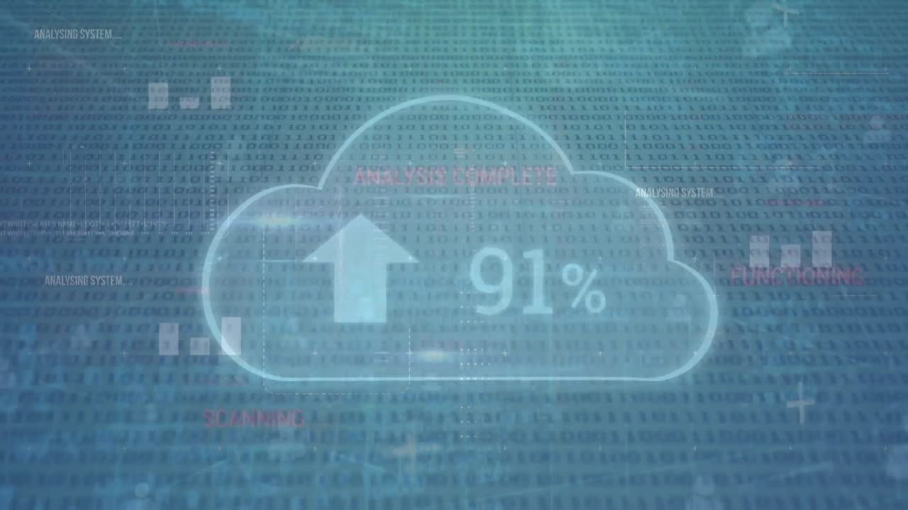 animación de la nube con números y flecha con procesamiento de datos.