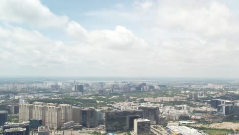 aerial footage of a developed city in india in a blue sky with clouds