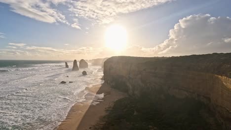 sunset view of cliffs and ocean waves