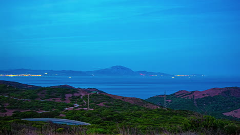 blue hour timelapse, mediterranean sea sunrise, majestic sunshine in south of spain