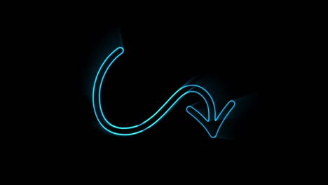 glowing neon line arrow icon isolated on black background. direction arrowhead symbol. motion graphics