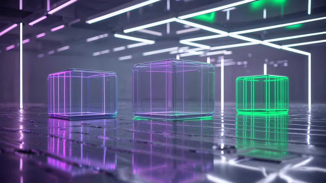 Glowing Neon Cubes in a Futuristic Cyber Setting