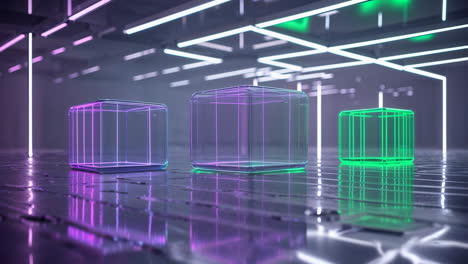 glowing neon cubes in a futuristic cyber setting