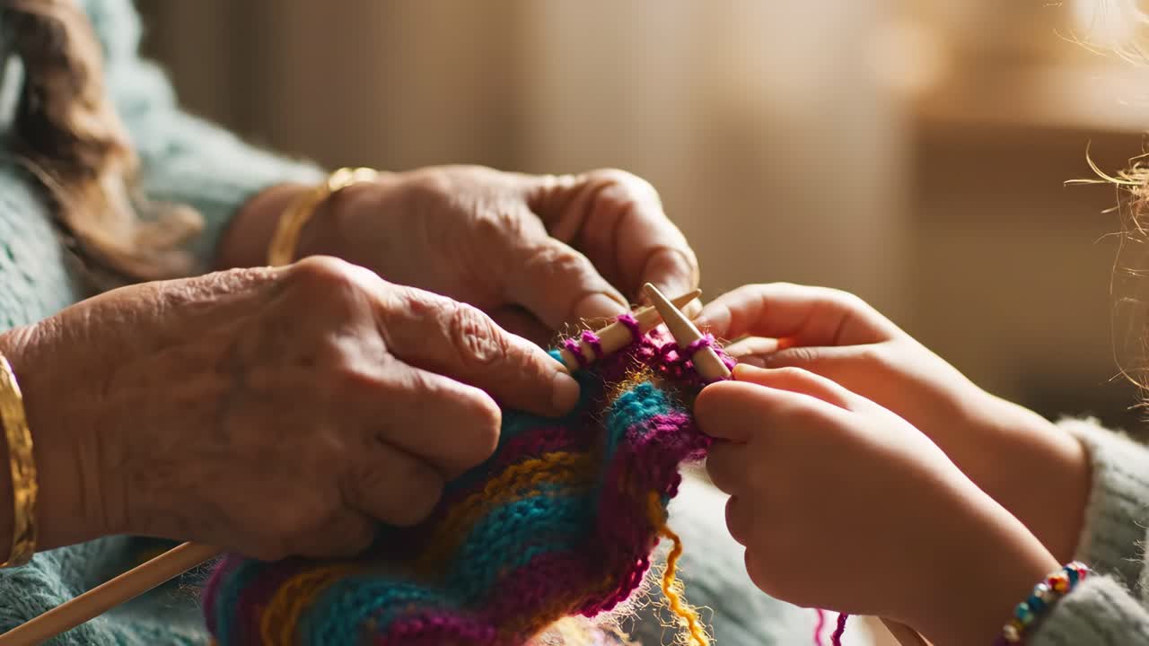 Grandmother and Grandchild Knitting Together