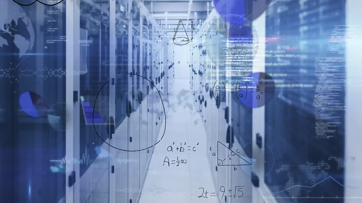 Animation of mathematical equations and data processing over server room