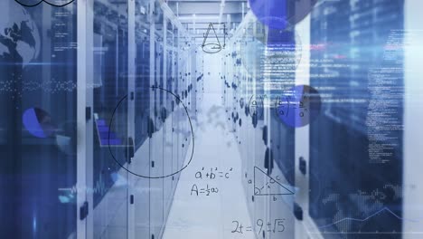 Animation of mathematical equations and data processing over server room