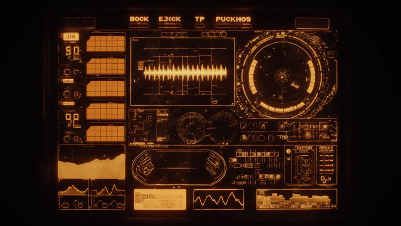 Futuristic Glowing Orange Digital User Interface Displaying Data