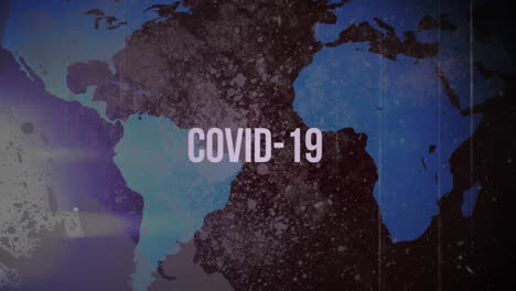 animación del texto de covid 19 sobre el mapa del mundo
