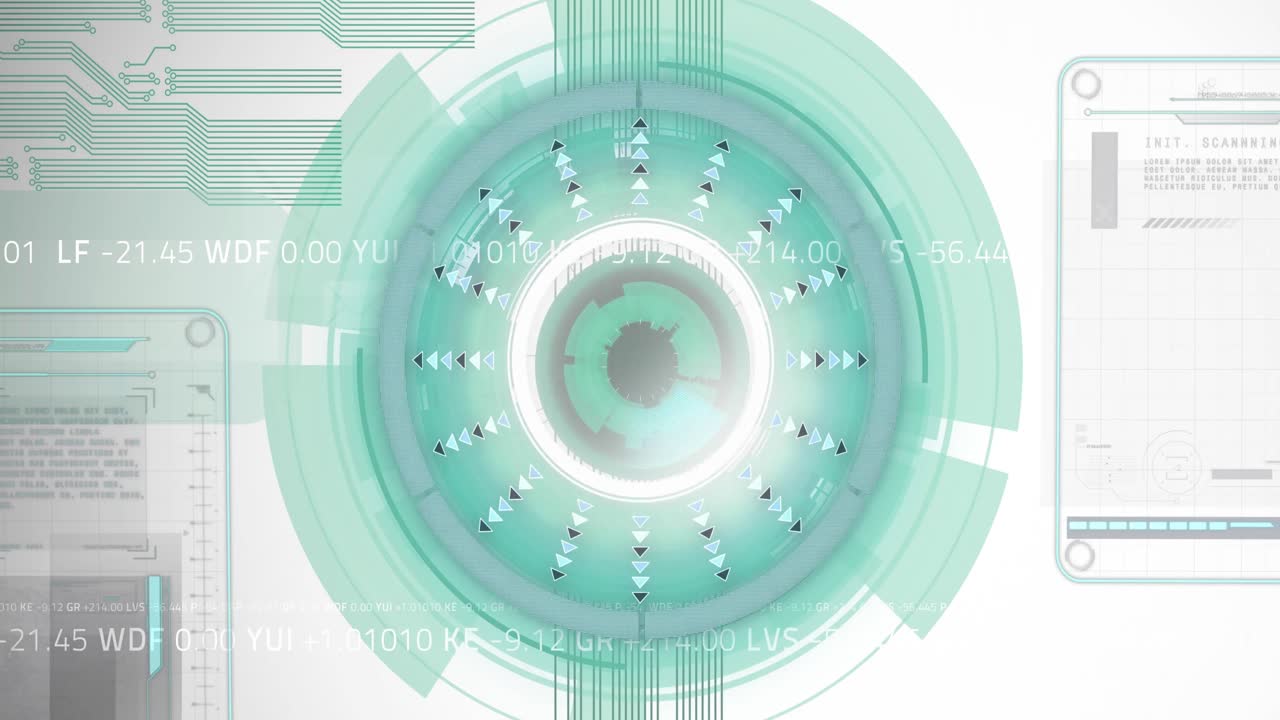 デジタル画面でのスキャンとデータ処理のアニメーション