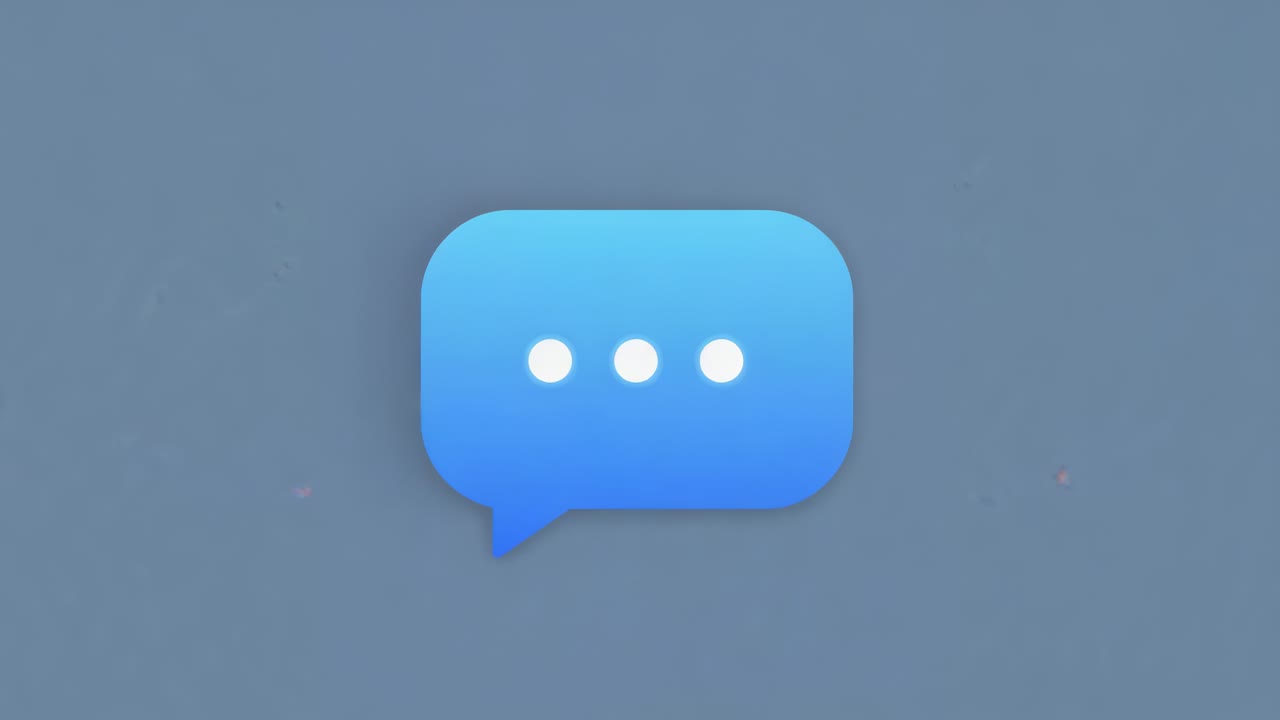 Animation starting blue chat bubble popping in on gray canvas with three dots, signaling message