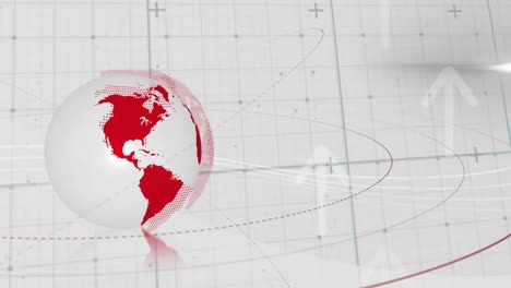 animación del globo en círculos sobre el patrón de cuadrícula y flechas hacia arriba contra un fondo abstracto