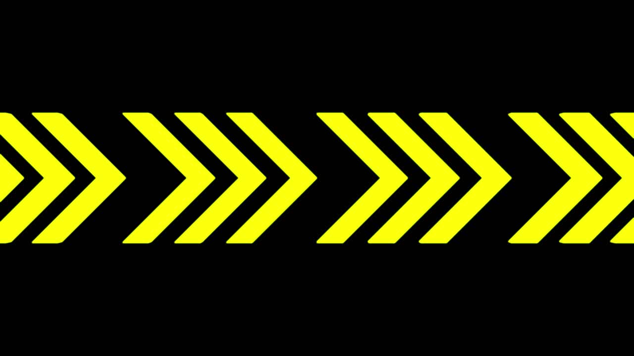 Glowing yellow chevron arrows scroll continuously backward across a dark background in this kinetic animation