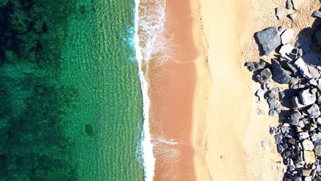 aerial-view-of-tropical-beach,-blue-waves,-4k