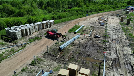 solar power plant installation in remote countryside construction site