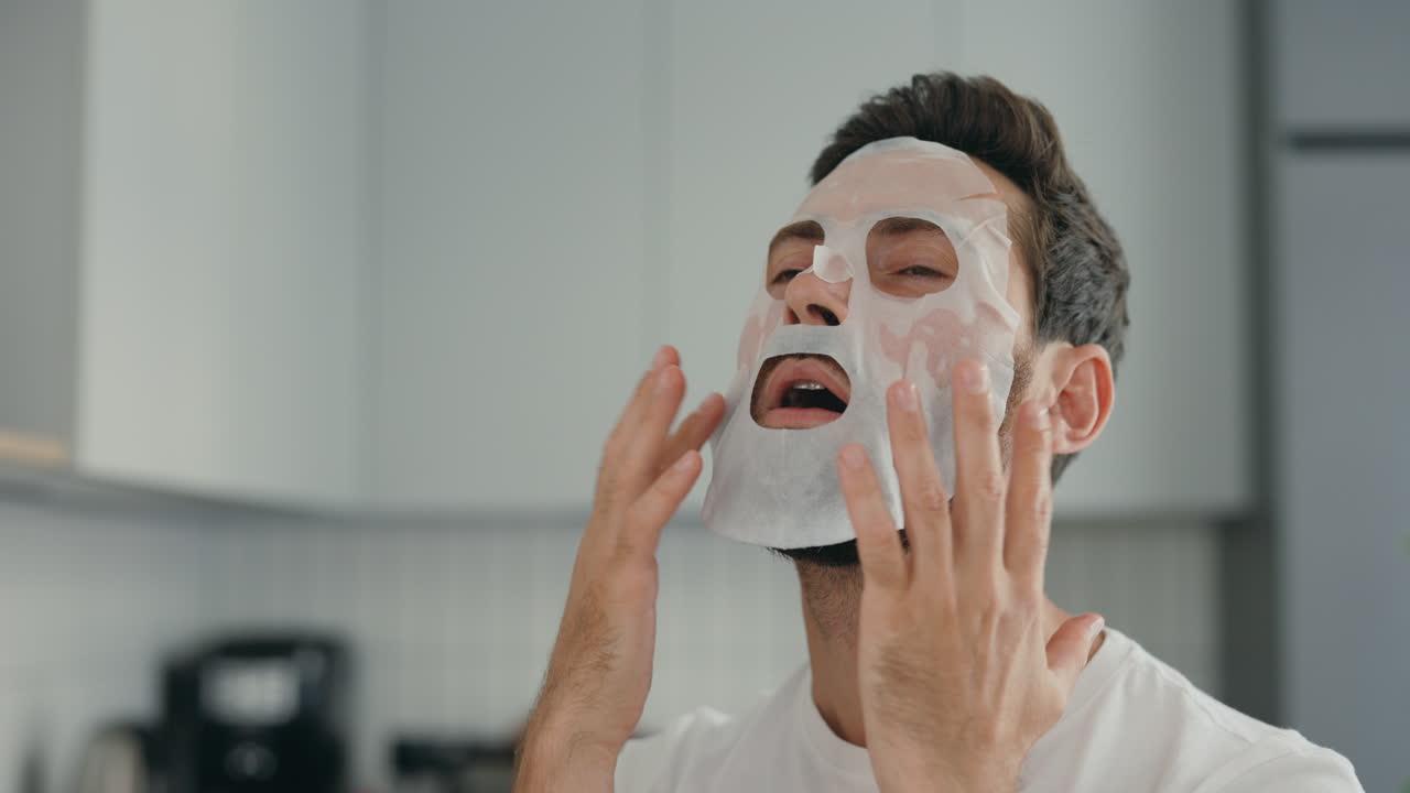 Man applying face mask