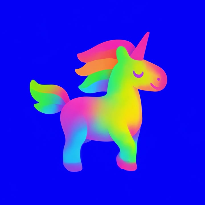 Animated Rainbow Unicorn Walking on Blue Background