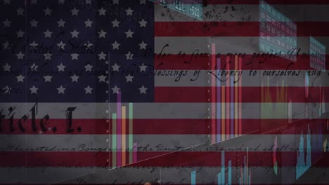 Animation-of-data-processing-over-flag-of-america