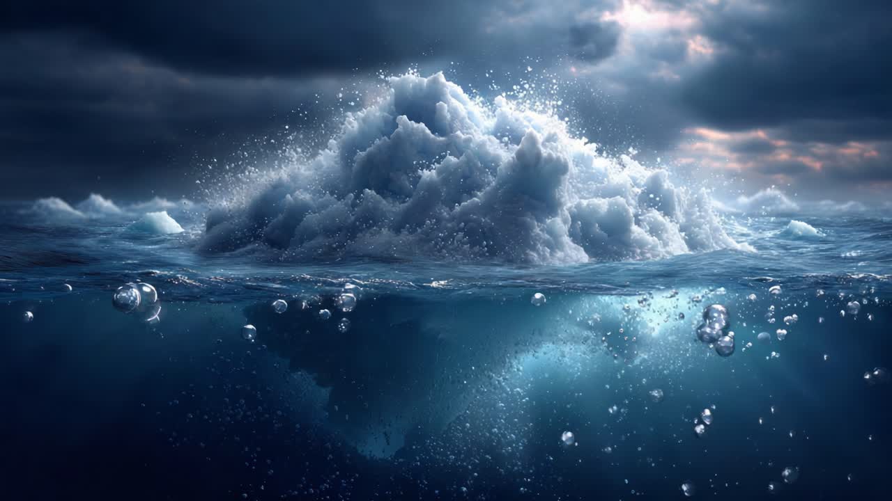 Majestic Ocean Waves: Captivating Views of Powerful Water and Foamy Crests Amidst Deep Blue Tones and Dynamic Light Reflections