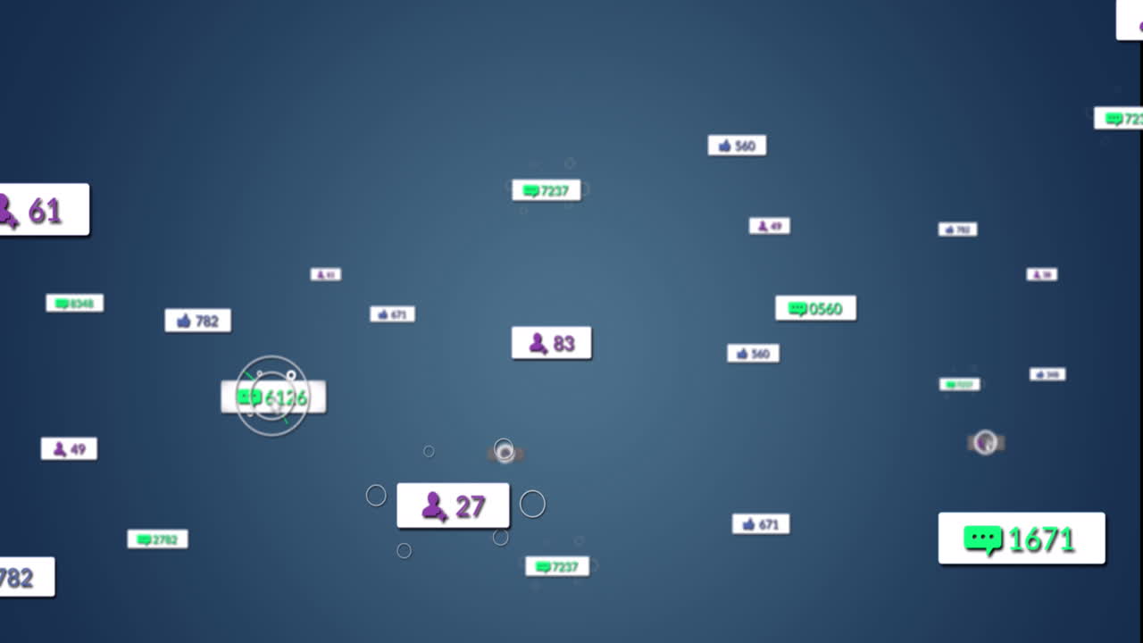 animación de múltiples iconos de las redes sociales flotando contra un fondo azul