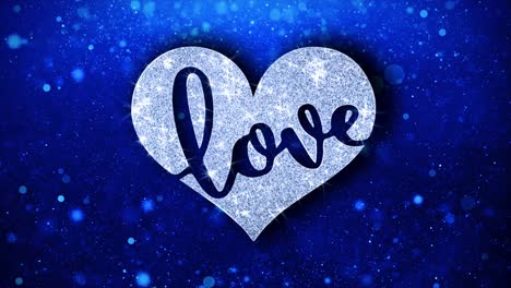 glittering heart with love text on blue background