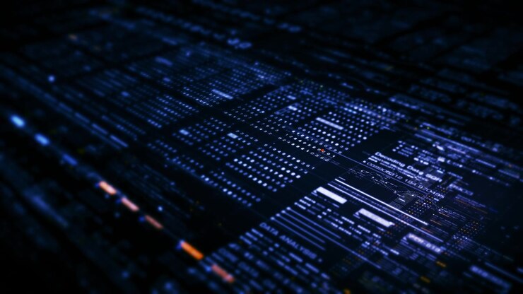 Advanced motion graphic digital data matrix web3 IOT cyber environment simulation big data analytic artificial intelligent simulation, head up display background