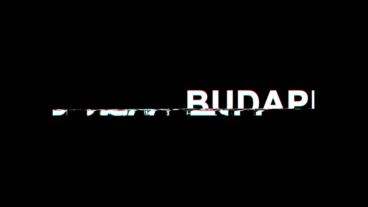 efecto glitch de budapest texto distorsión de televisión digital animación en bucle 4k