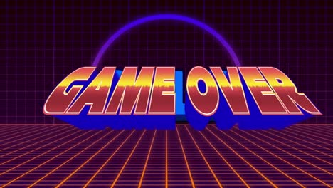 Animation-of-game-over-retro-text-over-neon-abstract-shapes