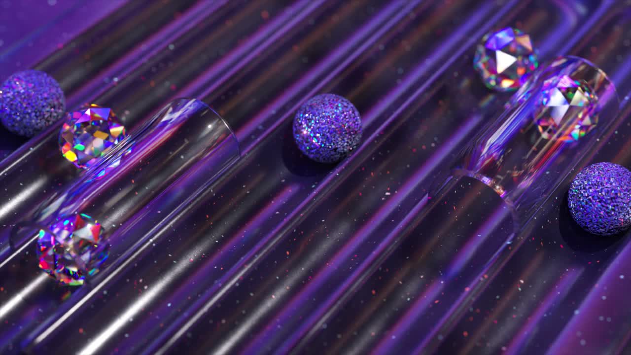 크리스탈과 튜브를 가진 추상적인 기하학적 디자인