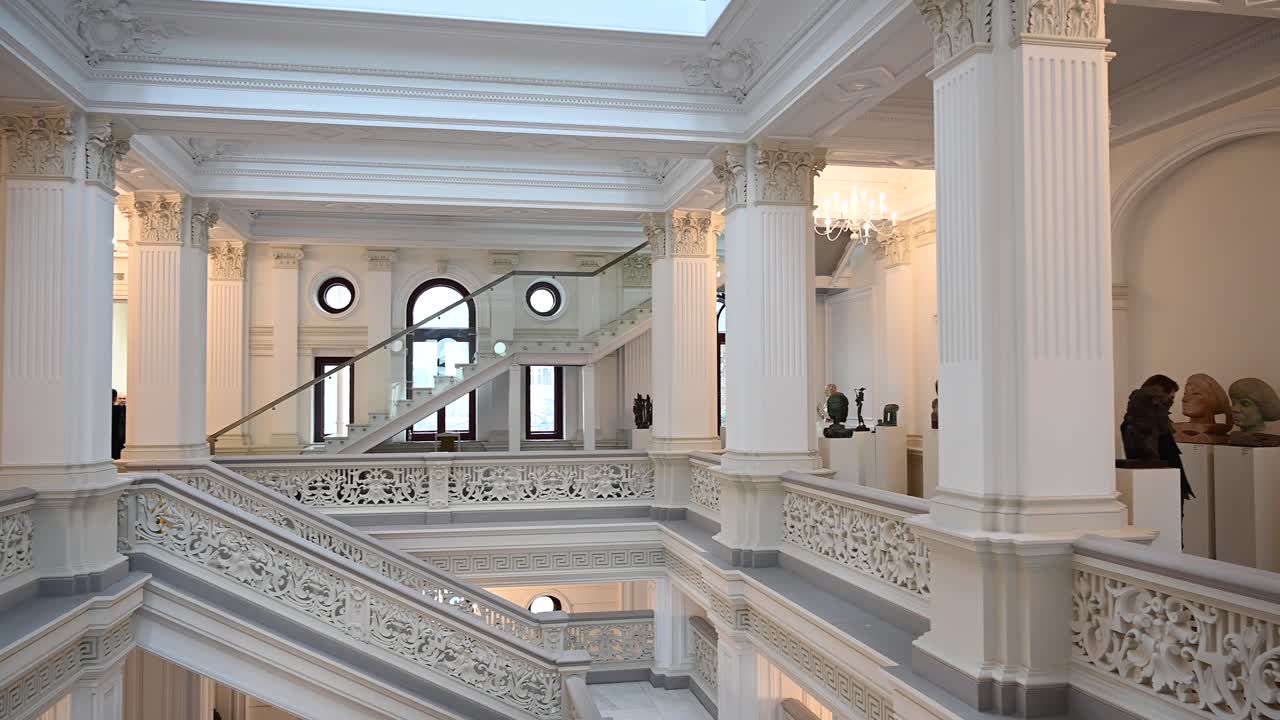 Chisinau, Moldova - January 20, 2020: People moving through the National Museum of Fine Arts
