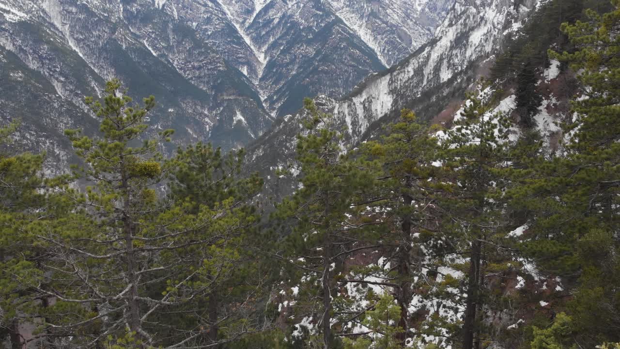 dron vídeos monte olimpo grecia brumoso picos nevados bosques krevatia ubicación