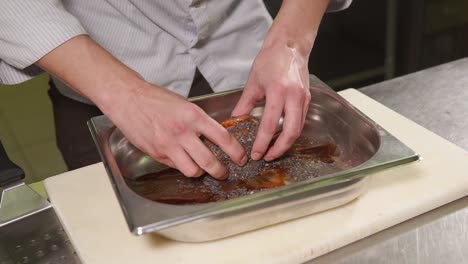 chef preparing a marinated roast