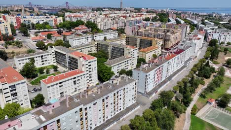 drone shot of suburban buildings south of lisbon