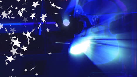 cello body being animated under blue lighting, featuring star shapes and bow motion