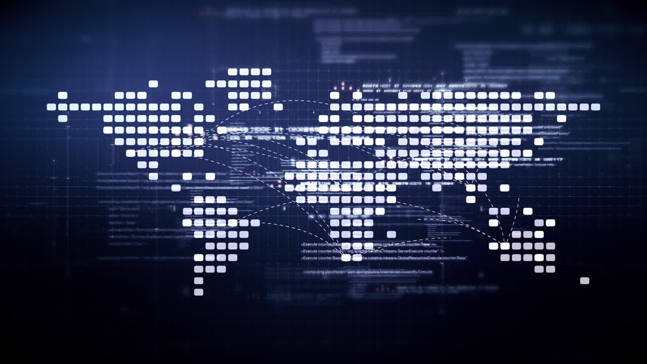 Futuristic global network simulation blending AI, quantum physics, and deep learning, with a particle matrix analyzing data in a sleek, HUD-style interface