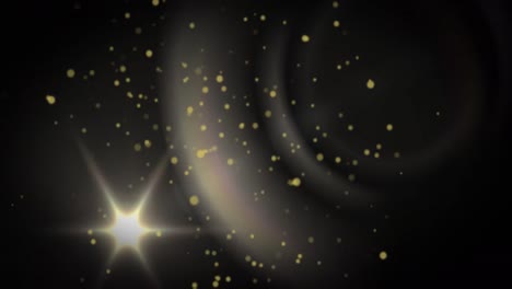 Animation-of-multiple-glowing-stars-and-spotlights-moving-on-black-background