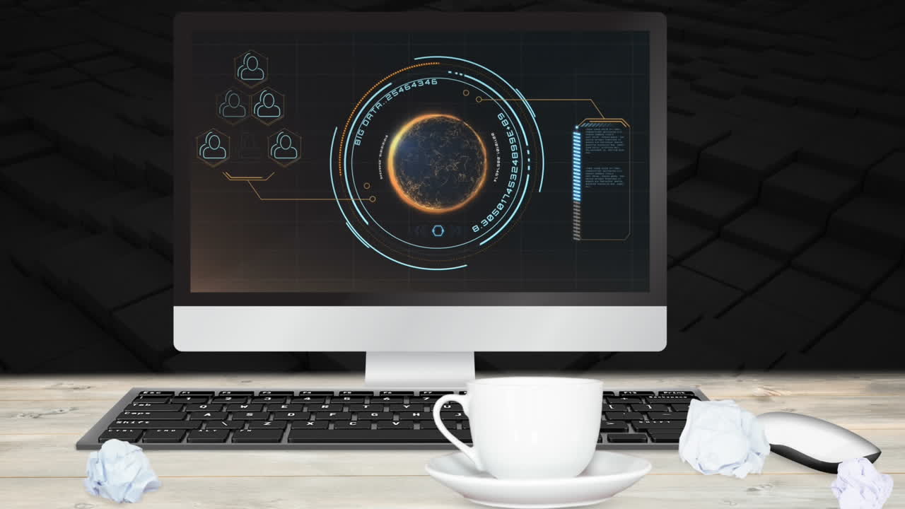 animación digital de la interfaz en la pantalla del ordenador en el escritorio 4k