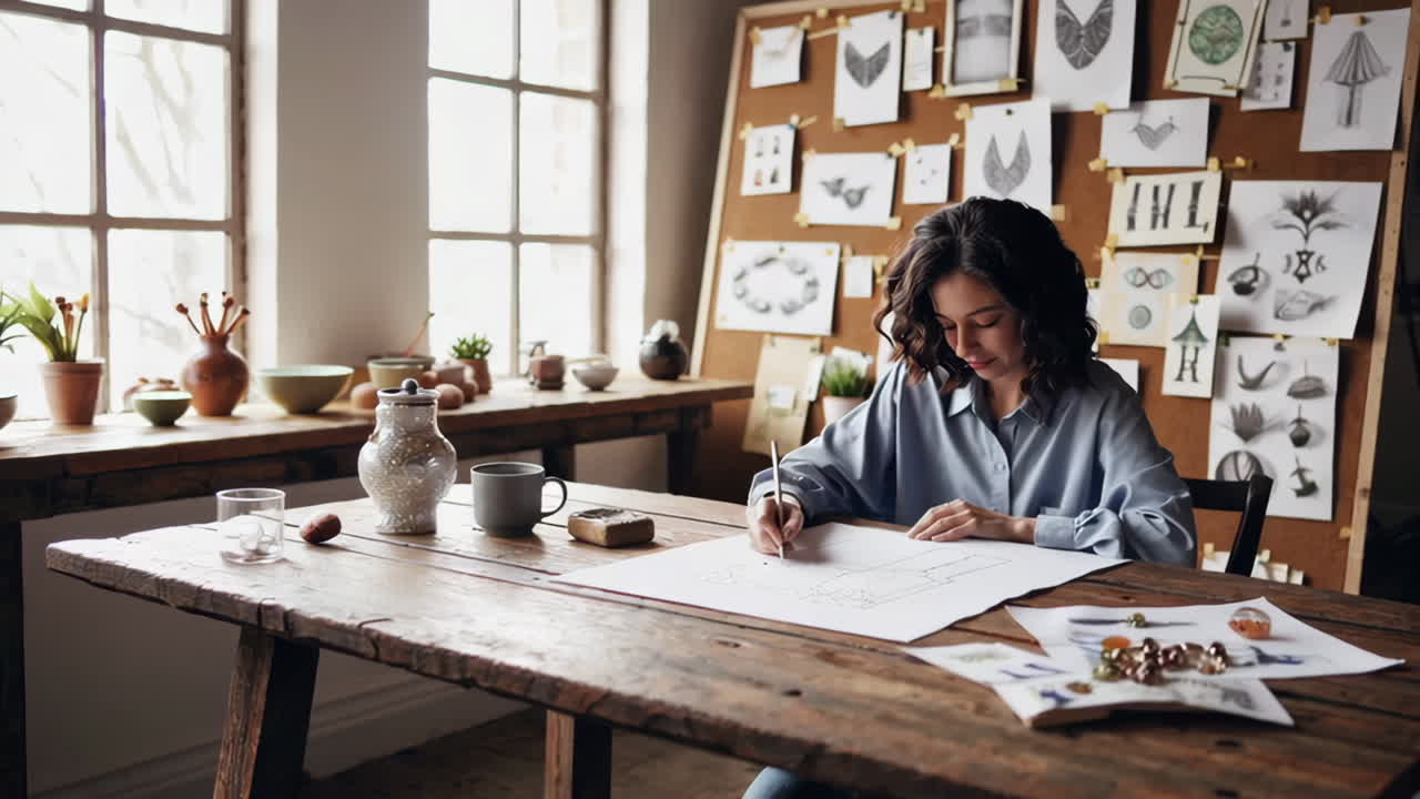 Creative Woman at Work in Design Studio
