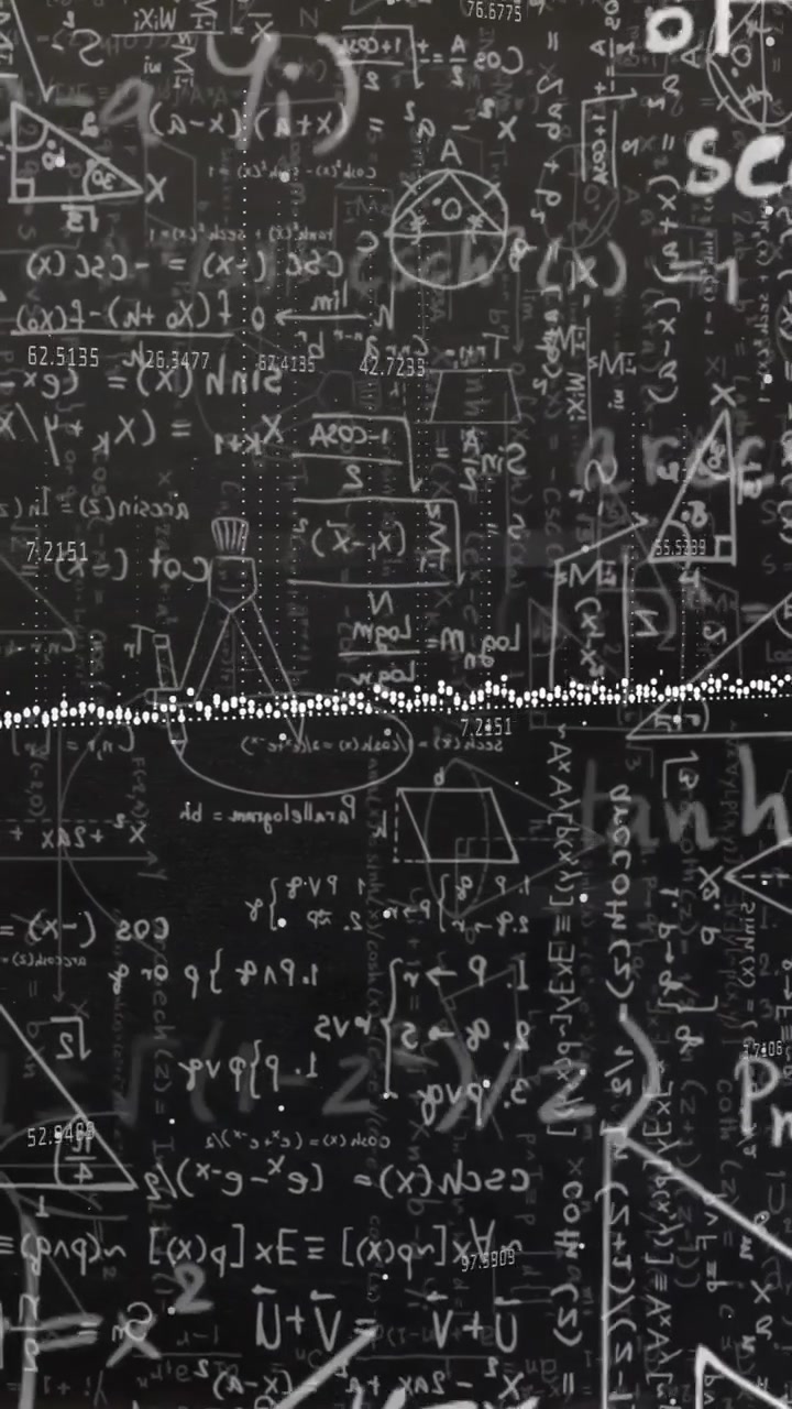 Vertical video: On play camera sweeping down chalkboard to reveal formulas and fluctuating waveform