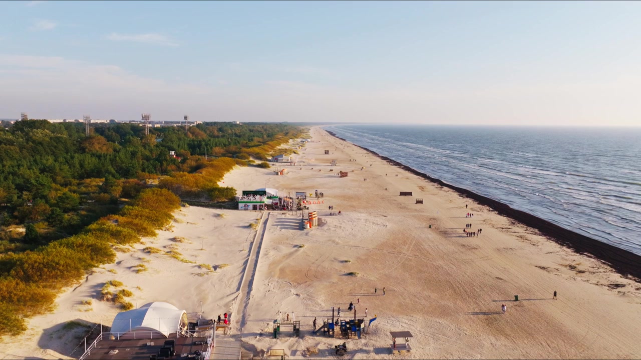 Aerial forward motion, Liepaja seaside highlighting european culture city 2027