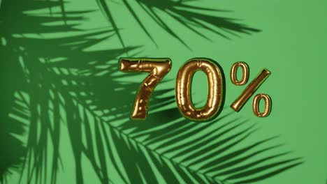 70% discount sale on green background with palm tree gentle breeze, holiday summer sale concept special price offers online store