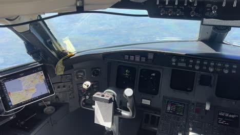 inside a modern jet cockpit: an unique perspective from the captain’s seat during a real flight, cruise level 12000m high