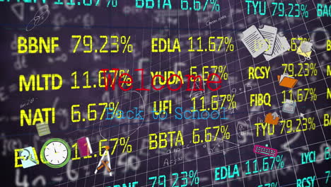 animation of school supplies over digital data processing