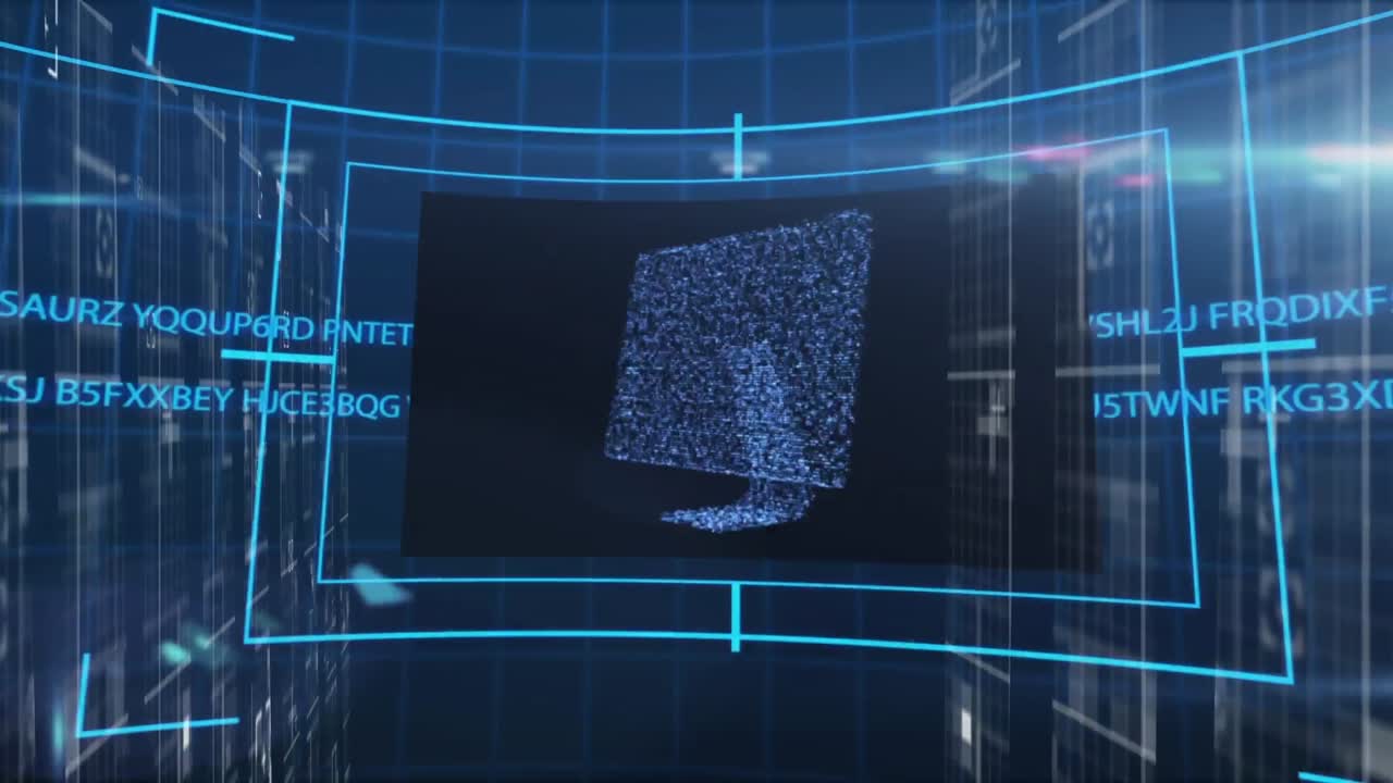 Data processing with multiple screens against blue background